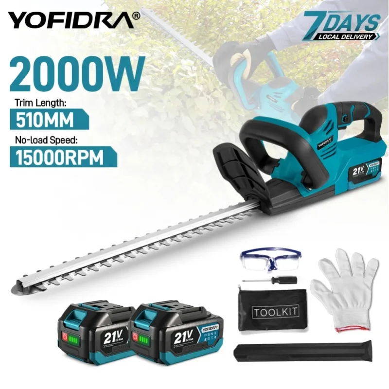 YOFIDRA 2000W Elektrischer Heckentrimmer 15000 U/min Kabelloser Trimmer Astsäge Rasenmäher Gartenwerkzeuge für Makita 21V Akku