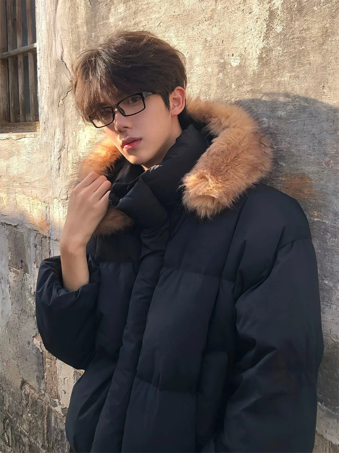 

Мужская зимняя теплая утолщенная куртка из искусственной кожи с капюшоном и меховым воротником, в американском стиле, верхняя одежда