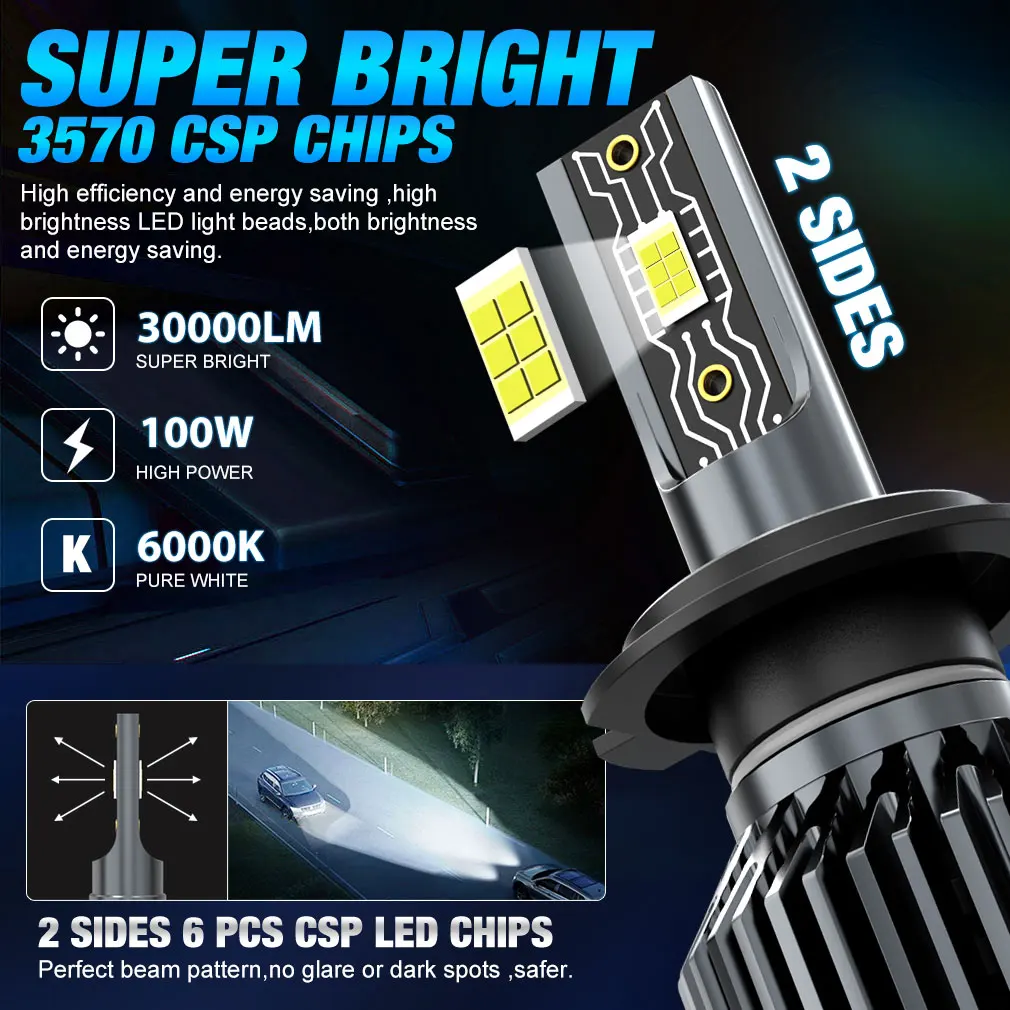 XSTORM Car Headlight H1 H4 H7 LED H8 H11 9005 HB3 9006 HB4 9012 Hir2 9008 H13 Led Bulb Canbus Automobile Kit H7 Turbo Fog Lamp