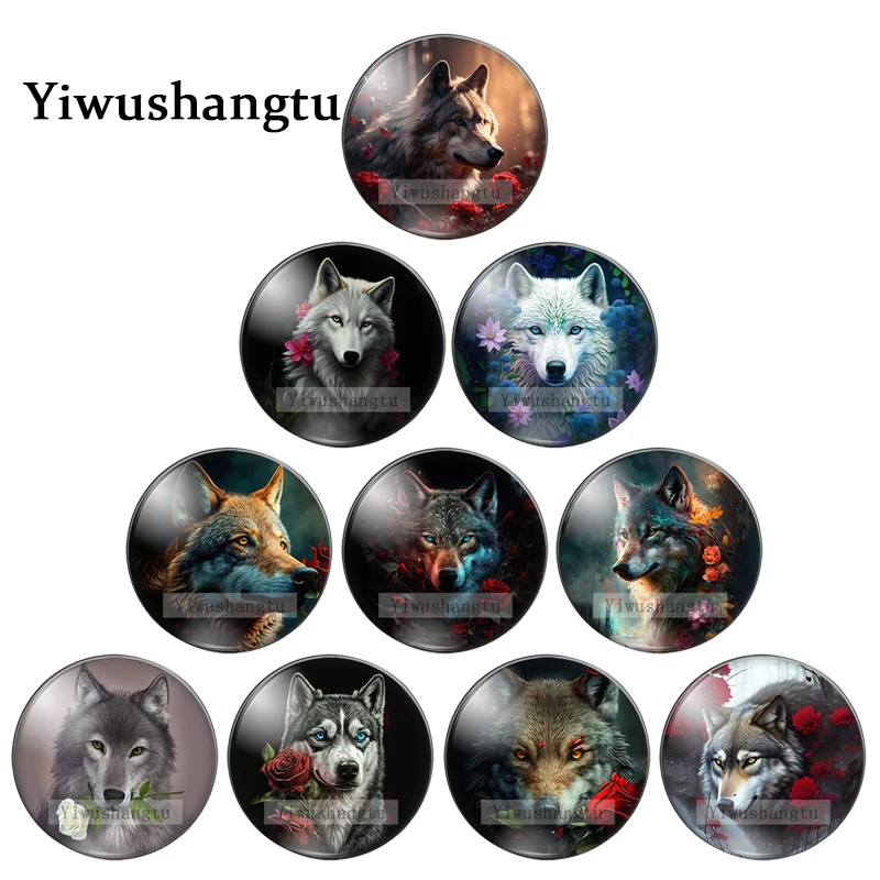 Colorful roses Cartoon wolves Patterns 12mm/18mm/20mm/25mm Round photo glass cabochon demo flat back Making findings