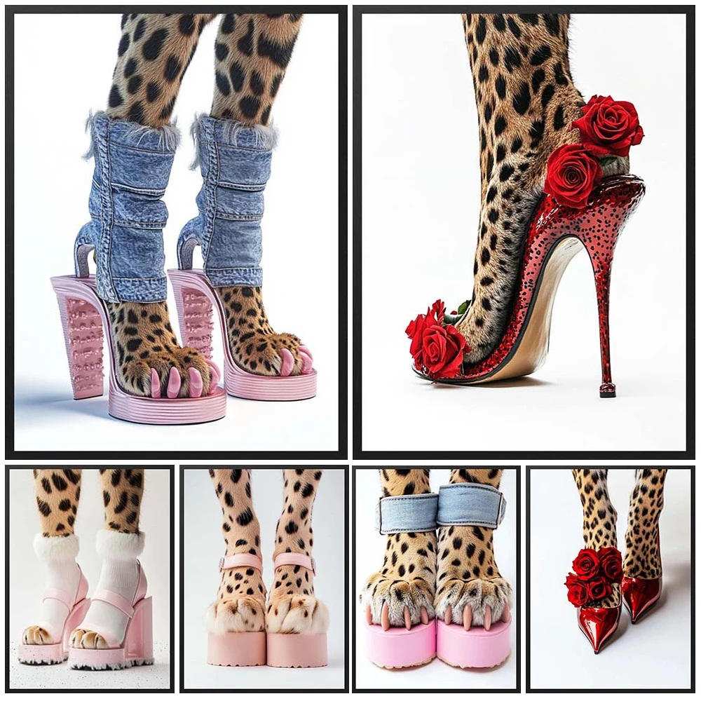Fashion Animal feet high-heeled Shoes Abstract Poster Wall Art Canvas Painting Home Decor Wall Pictures For Living Room Unframed