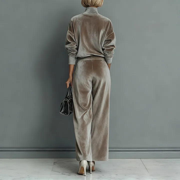 

2026 New Fashion Top + Wide Leg Pants Two-piece Sets Women Spring Casual Loose Solid Color Sweater Pants Set For Women