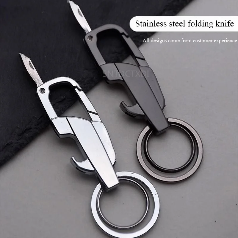 Creative Multifunctional Portable Zinc Alloy Folding Pocket Knives Tools With Car Keychain Ring And Bottle Opener Unusual Design