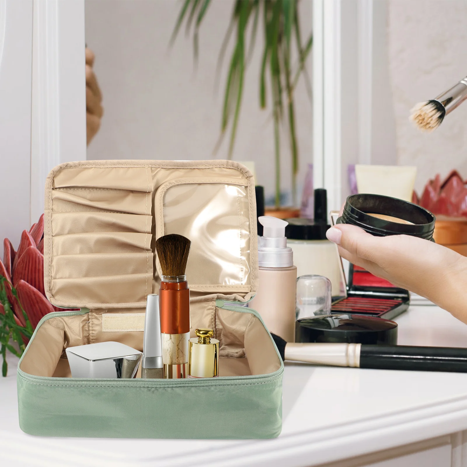 

Waterproof Large Makeup Bag Organizer Portable Travel Storage Pouch Handle Brush Organizer Toiletries Storage Bag