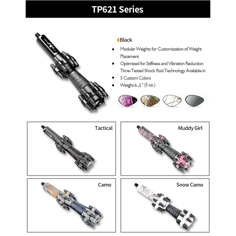 TP621 Compound Bow Stabilizer Detachable Damping Reduce Vibration 6.5In Shock Absorber Equalizing Bar Archery Hunting Shooting