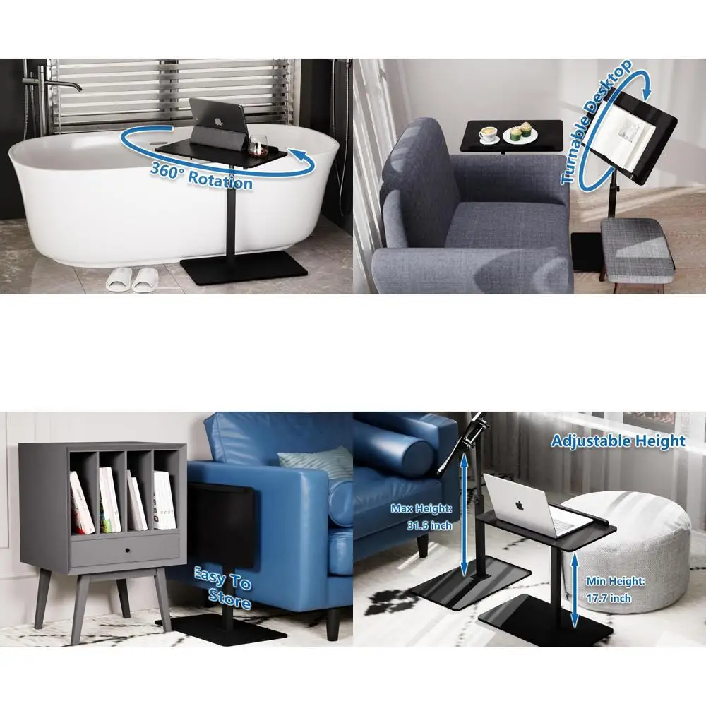 

Adjustable Height C-Shaped Side Table, 20W x 14L, Swivel & Foldable, Black Walnut Finish