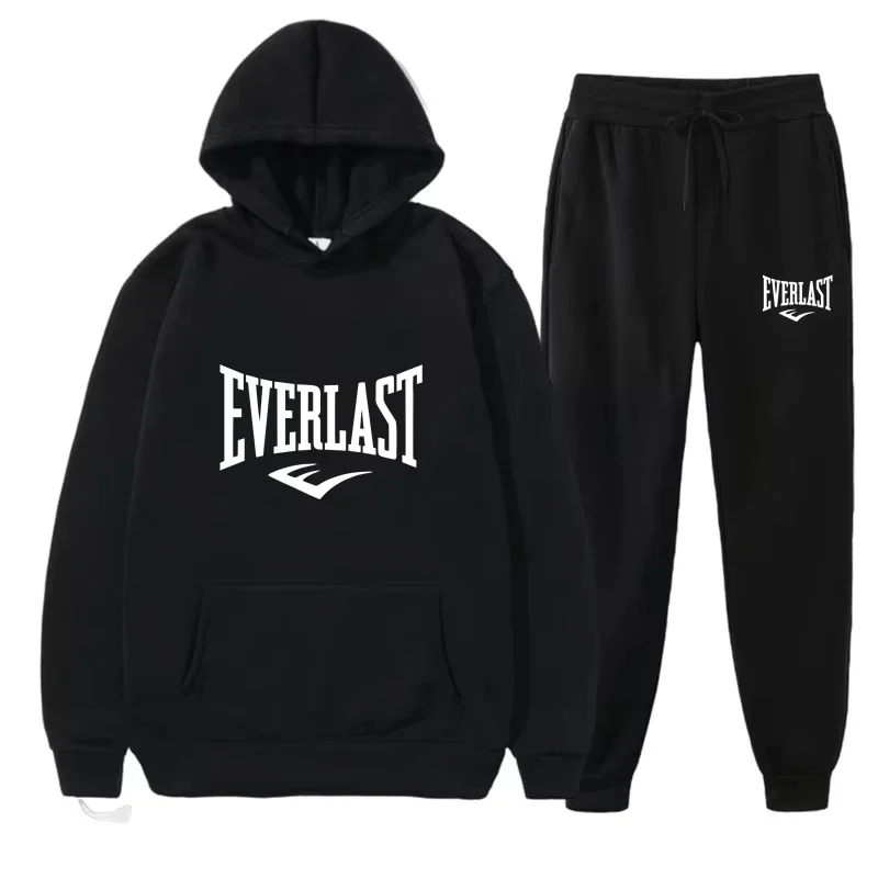 

Мужской спортивный костюм EVERLAST для фитнеса и бега, осенне-зимний комплект с худи и штанами, новая модель одежды для мужчин