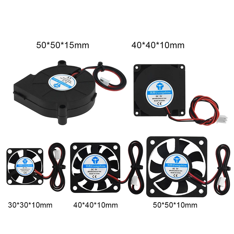 

5015/4010/4020 5V&12V&24V Cooling Turbo Fan Brushless 3D Printer Parts 2Pin For Extruder DC Cooler Blower Part Black Plastic Fan