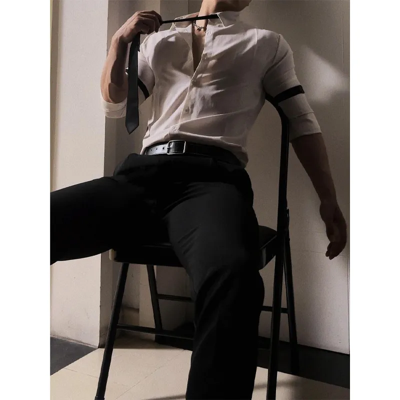 

Briti Sle Long Sve White irt Men's Fitn Muscle ow Inner Wear irt High End Sensation Busin Casual Faion