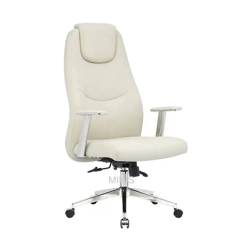 Commercial Furniture Modern Ergonomic Aluminium Alloy High Back Swivel Revolving Adjustable Height Elegant White Leather Office
