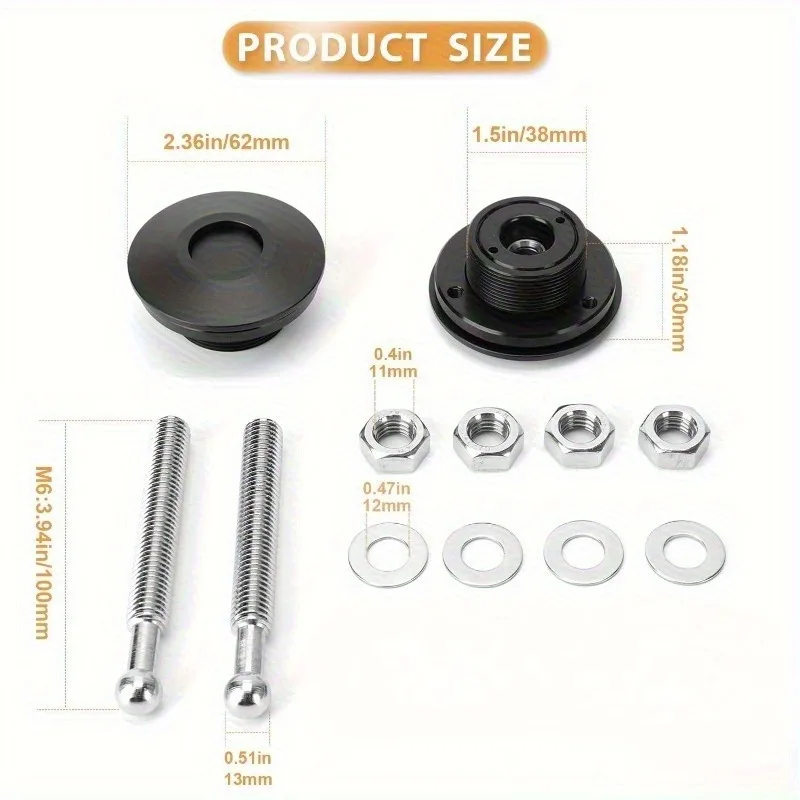 2 Pack 2.36in 62mm Universal Aluminum Alloy Quick Latch Hood Pins Quick Release Bumper Push Button Latch for Cars Black