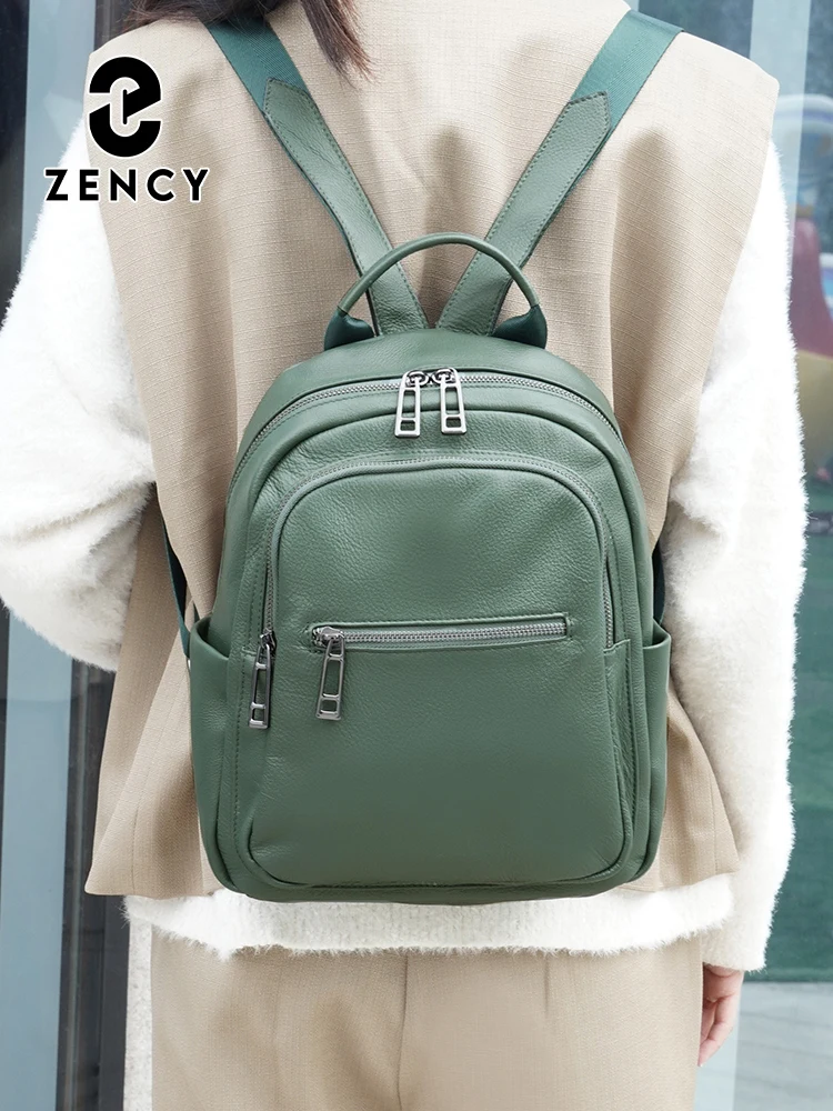 Zency Simple Genuine Leather Backpack For Women Large Capacity Travel Rucksack Knapsack For Ladies Satchel SchoolBag 2024