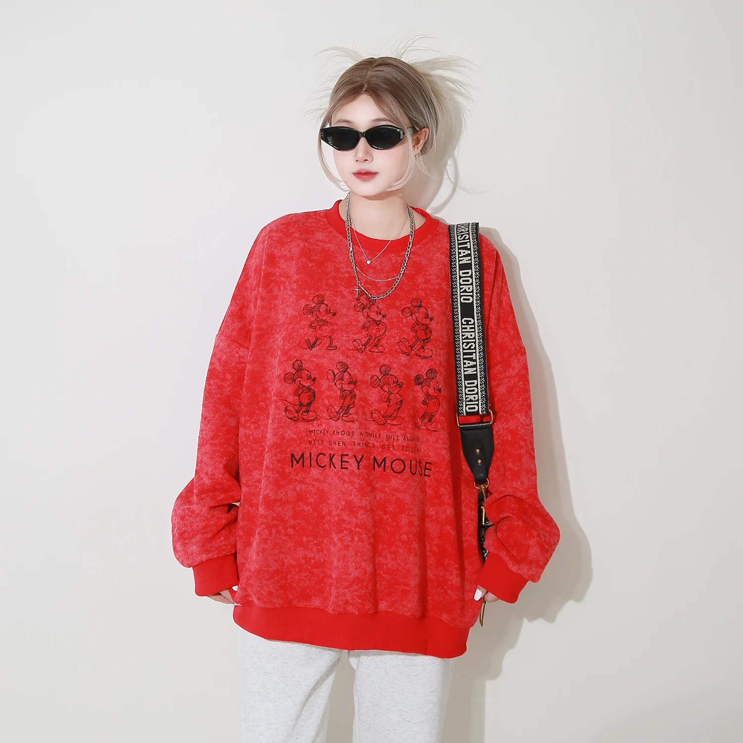 

Loose Fit round Ne Sweatirt Women's Faionable American Sle Spring Autumn Winter Capl Overhead Trendy Top