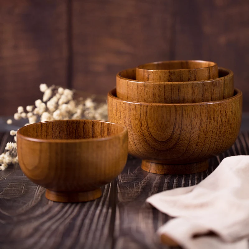 Japanese Sour Jujube Wood Bowl Adult and Children's Wood Bowl Rice  Salad Noodles Bowl Household Tableware