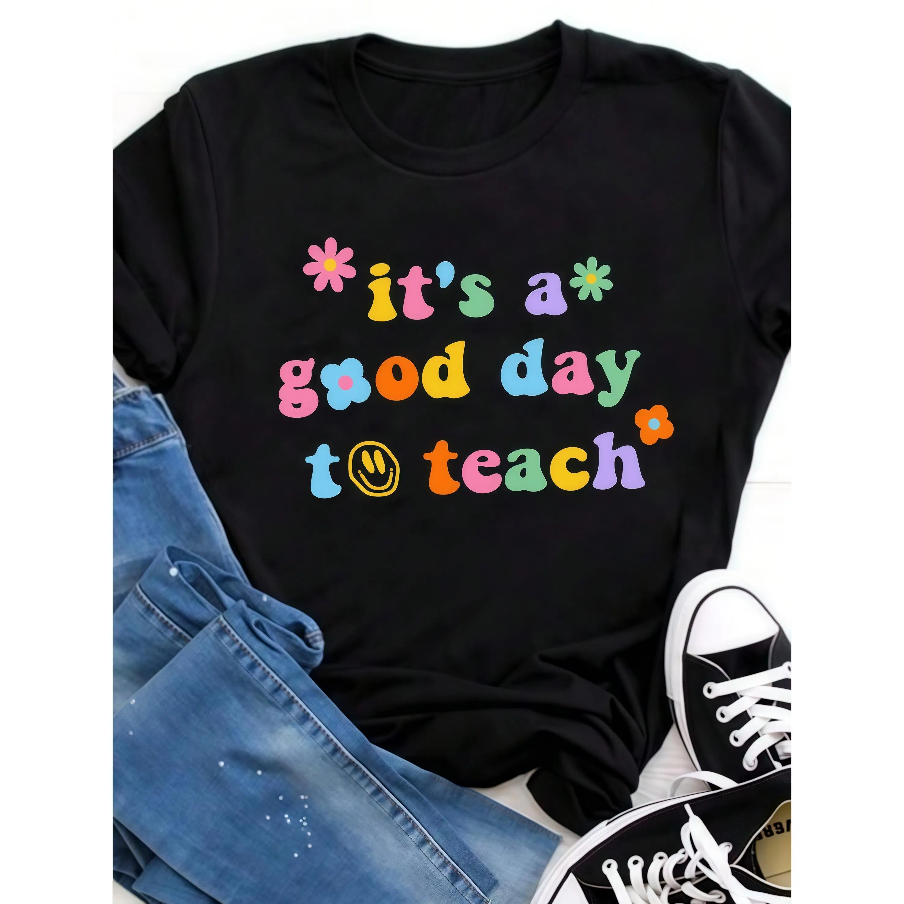 

Women's Teacher T-Shirt "It's A Good Day To Teach" Positive Vibes School Graphic Tee Cute Educator Appreciation Gift