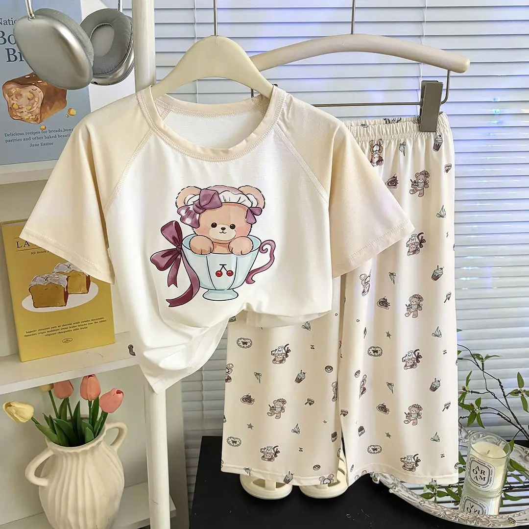Summer Childrens Cartoon Short Sleeve Quick-Dry Breathable Pajamas Two-Piece Set for Boys Girls Baby Class A Safe