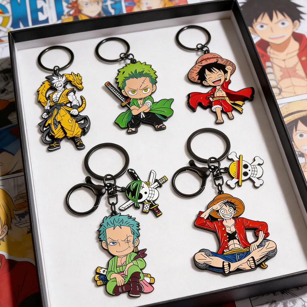 Set de Llaveros de Anime One Piece - Monkey D. Luffy y Roronoa Zoro, Personajes de Dibujos Animados, Decoración para Mochila, Regalo Coleccionable