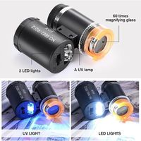 Portable 60X Mini Pocket Microscope Identification Antique LED UV Light Magnifying Glass Handheld Scale Magnifying Glass