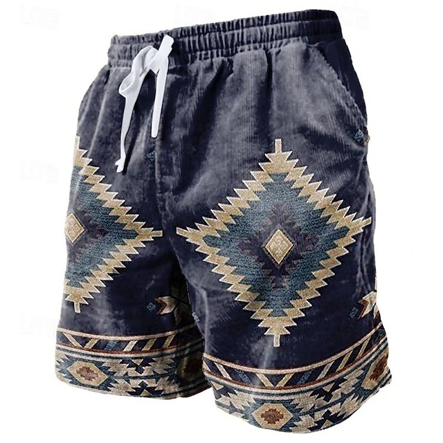

Western Cowboy Style Tradition Stripe Print Shorts Men Retro Workwear Loose With Side Pockets Casual Streetwear Oversized Shorts
