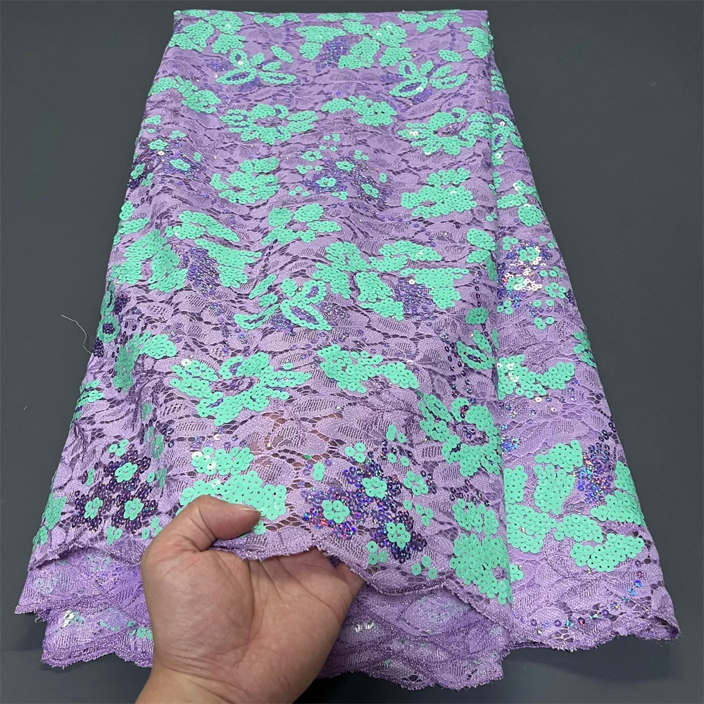 أحدث 2025 النيجيري الأفريقي جبر التطريز الترتر تول أقمشة الدانتيل جودة عالية لفساتين الخياطة 5 ياردة ZJ085 #4