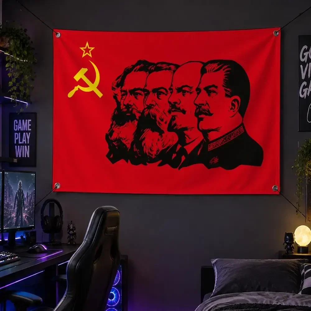 Politics M-Marx, Engels, Lenin, Stalin, And The Soviet Union Flags Banner Decor for Bedroom,Garden,Party,Club,Gaming