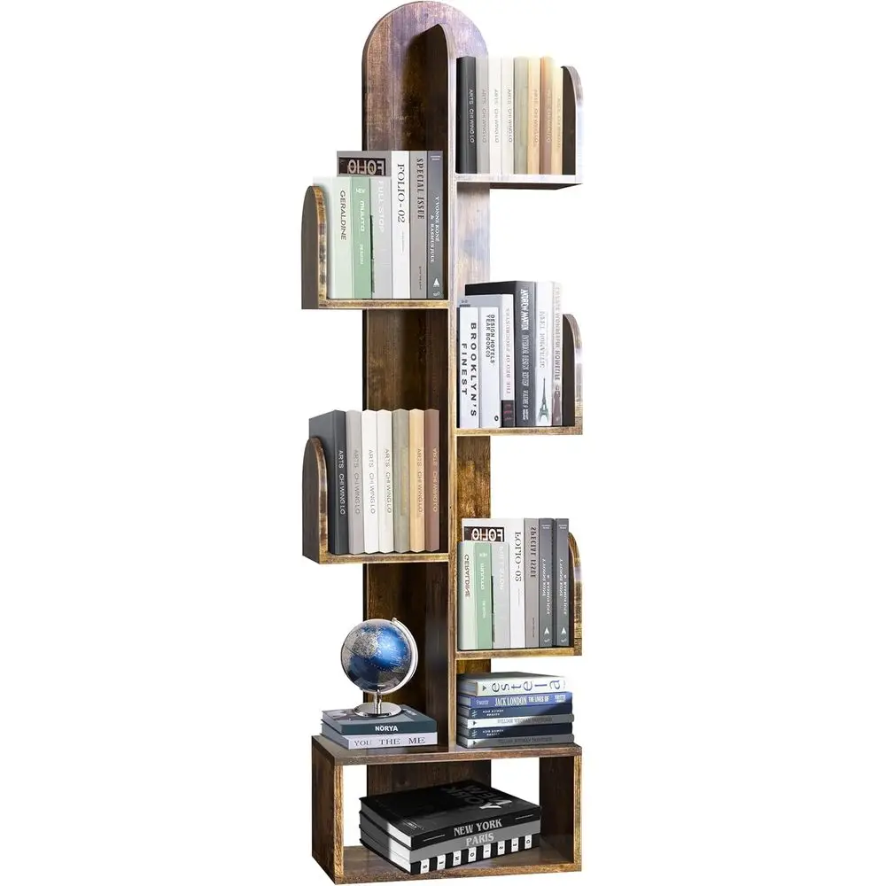 

5-Tier Wood Storage Rack, 50 Tall, for Books/Movies, Small Space Organizer, Living Room, Bedroom, Home Office (Rustic Brown)