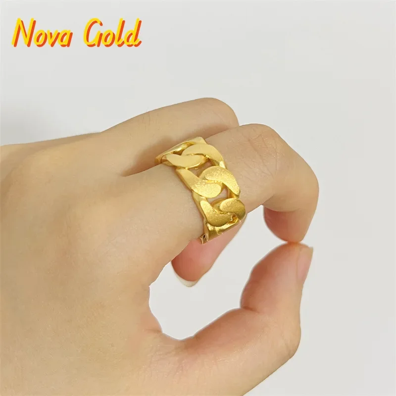 

Мужское кольцо NovaGlod 9999 из настоящего золота 24K, матовое, в виде кубинской цепи, открытое, модное, трендовое украшение