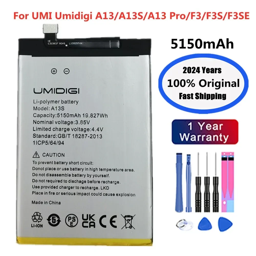 2024 Years 5150mAh High Quality Original Battery For UMI Umidigi A13S A13 / A13 Pro F3 F3S F3SE Phone Bateria Battery + Tools