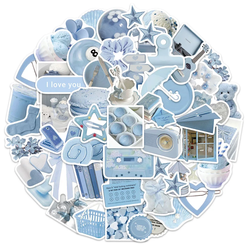 

50PCS Creative Light Blue Ins Style Decorative Stickers DIY Phone Case Notebook Water Cup Speaker Skateboard Stickers