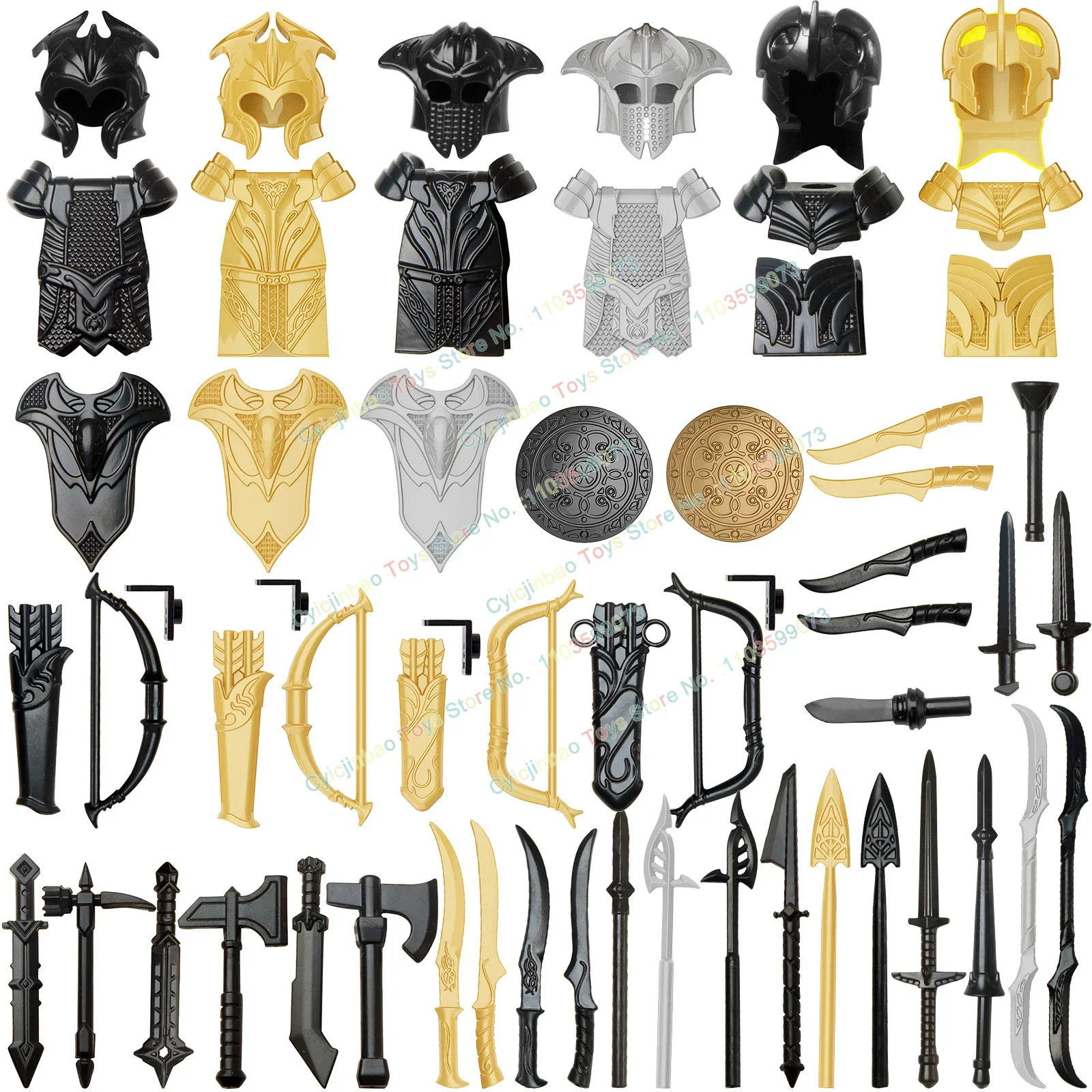 

5PCS PJT051 Medieval Military Cavalry Figures Knight Building Blocks Spear Helmet Armor Weapons Accessories Children Toys