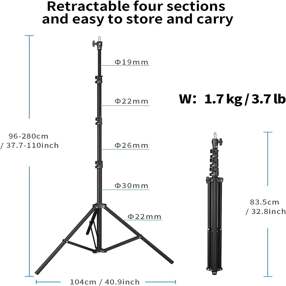 Selens Portable Adjustable 280cm Air Cushion Light Stand Aluminum Alloy Photo Studio Kits Folding Background Tripod Bracket 삼각대