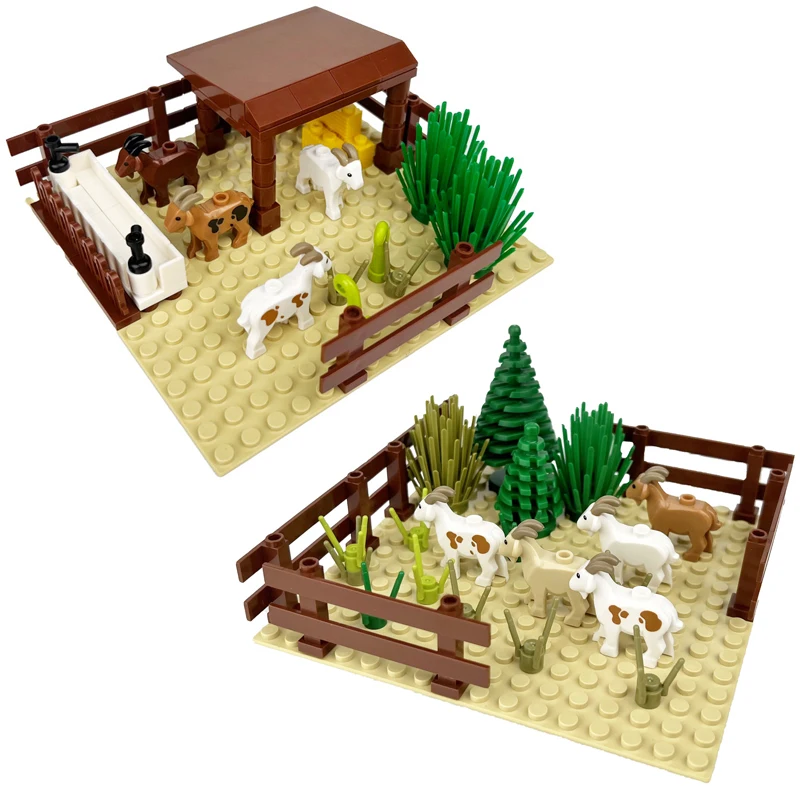 

DIY Farm Ranch Scenes Goat Sheepfold MOC Building Blocks Set Zoo Pet Bricks Accessories Kits Goat Sheep Lamb Parts Toys