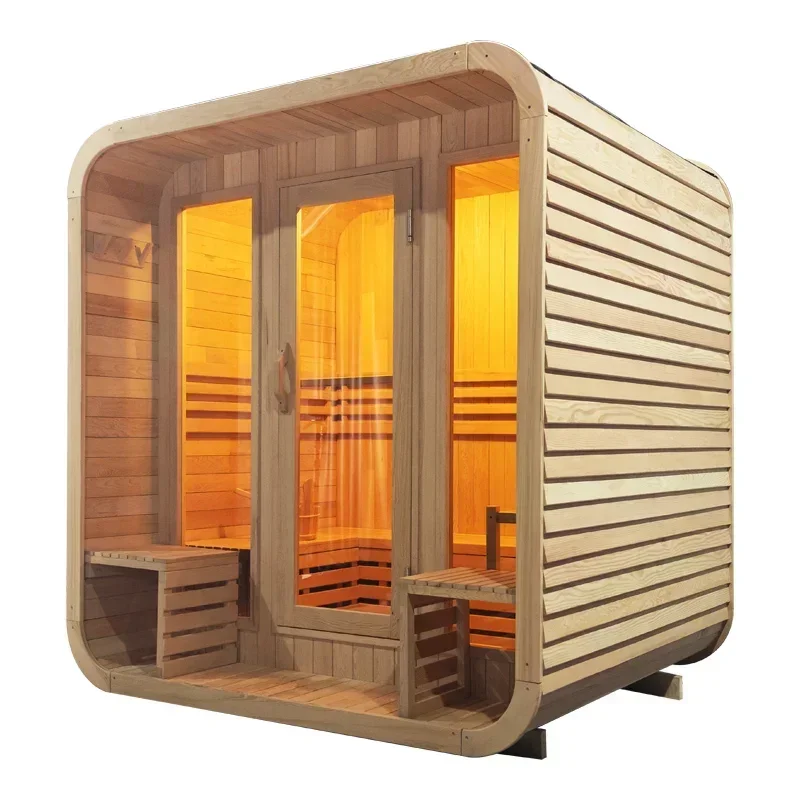 New Design Garden Solid Wood Traditional Steam Sauna Room Cube Outdoor Barrel Sauna