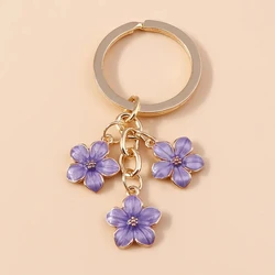 Cute Enamel Keychain Colorful Sakura Flower Key Ring Sweet Car Key Chains for Women Girls Car Accessories Jewelry Gifts