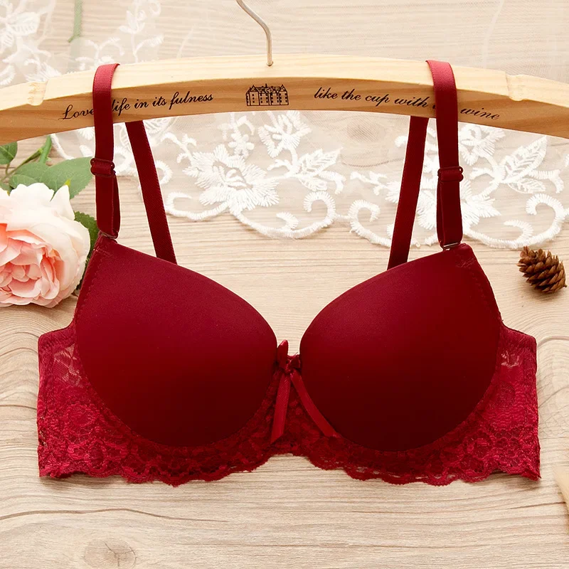 Sexy Push Up Bras Women Solid Wireless Lace Trim Lingerie One-Piece Gather Seamless Underwear Convertible Straps Soutien Gorges