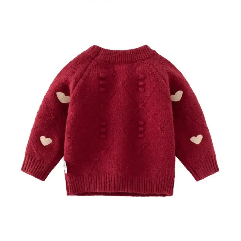 2024 Baby Girls Knitted Sweater for Autumn Winter Kids Boutique Heart Shape Warm Pullover Tops Children Bottom Pulsweetheart