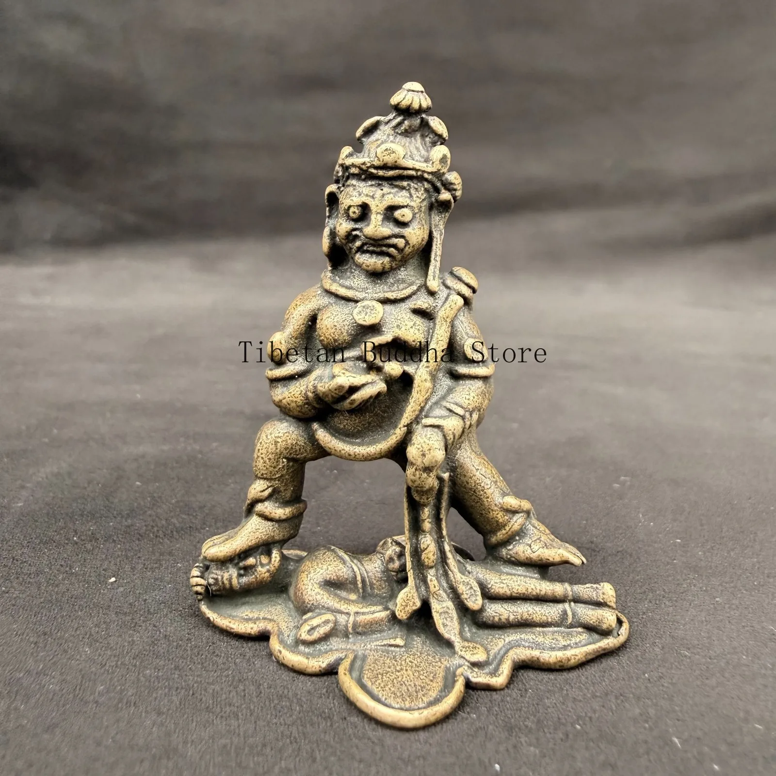 Old Chinese Tibetan Buddhism Lima Copper Black Jambhala Statue Portable Buddhist