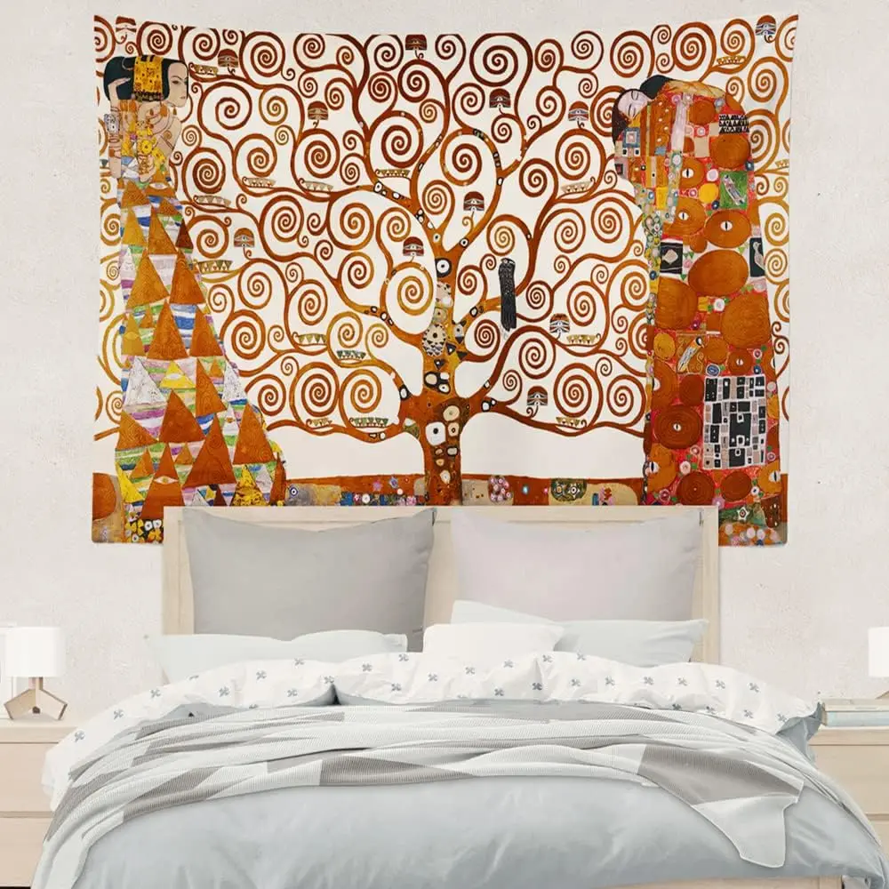The Tree of Life, Stoclet Frieze, 1905 by Gustav Klimt Oil Painting Tapestry Wall Art Bedroom Background Home Hanging Decor,
