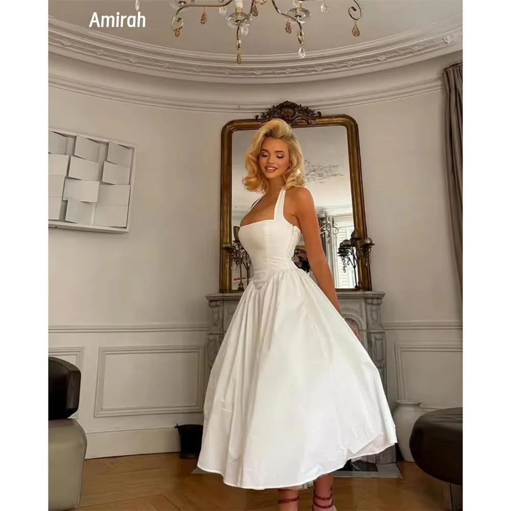

Amirah A-line and Calf Skirt Elegant Women's Dresses for Wedding Party Dress Square Collar Suspender Custom Made Back-length