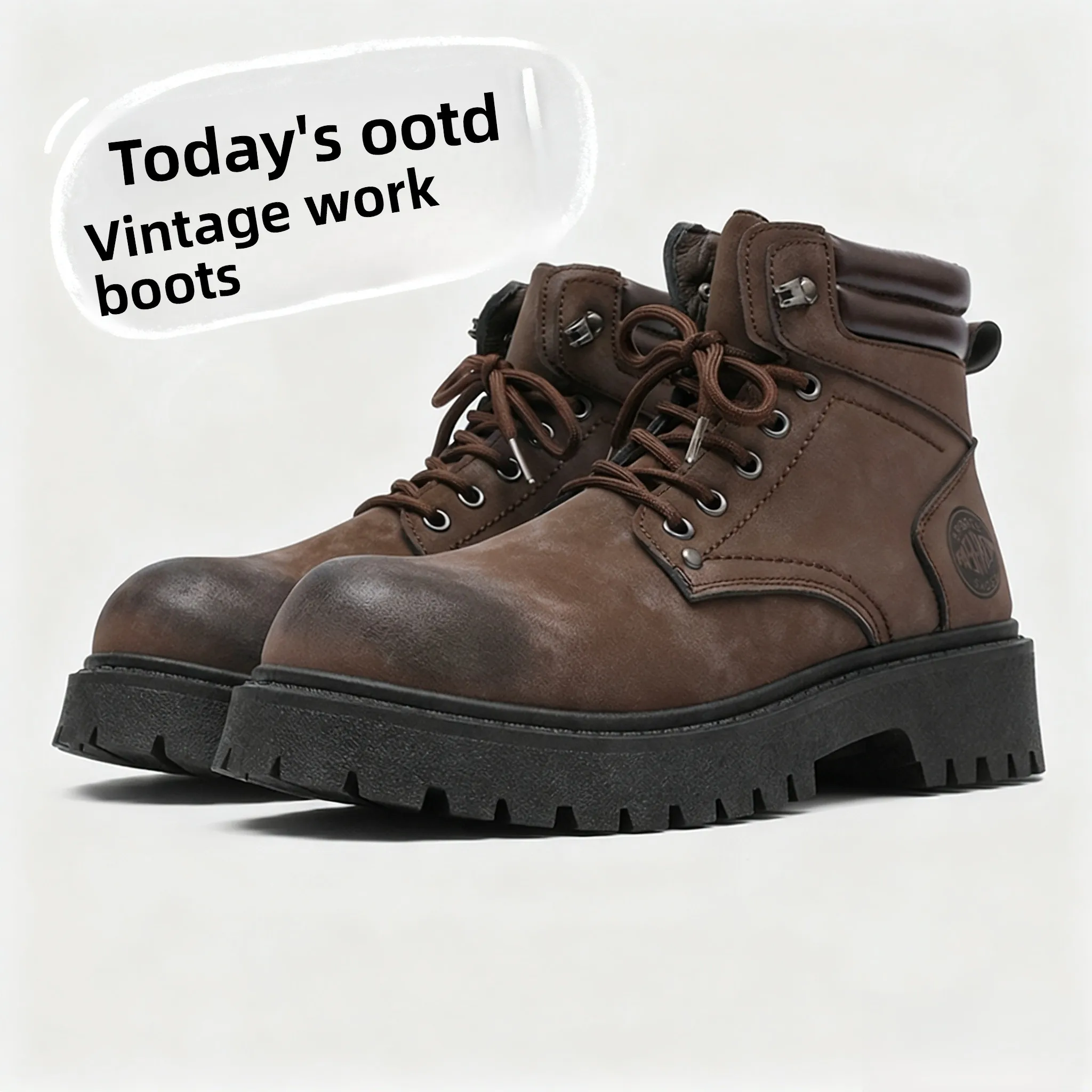 

Men's High-Top Thi-Heeled Work Boots Retro Sle Boots Large Size Autumn Winter Faionable Youth And Middle-Aged Men
