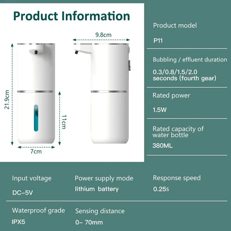 Distributeur automatique de mousse Regina P11 HOSmart, machine à laver avec chargement USB, 380ml