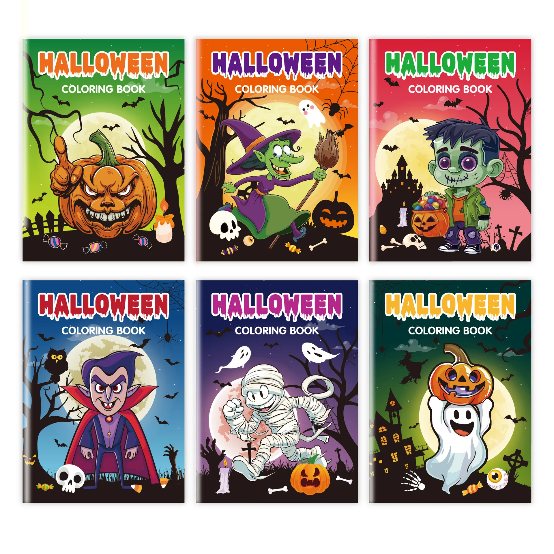 6 Halloween-Malbücher, lustiges Graffiti-Set mit Kürbis-Cartoon