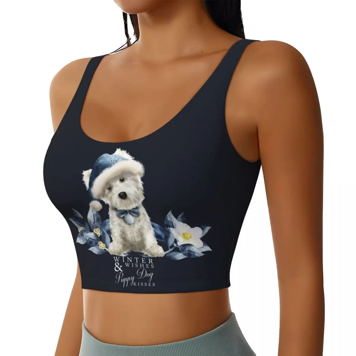 Custom High Impact Cute West Highland White Terrier Dog Sports Bra Women's Westie Puppy Gym Workout Yoga Crop Top