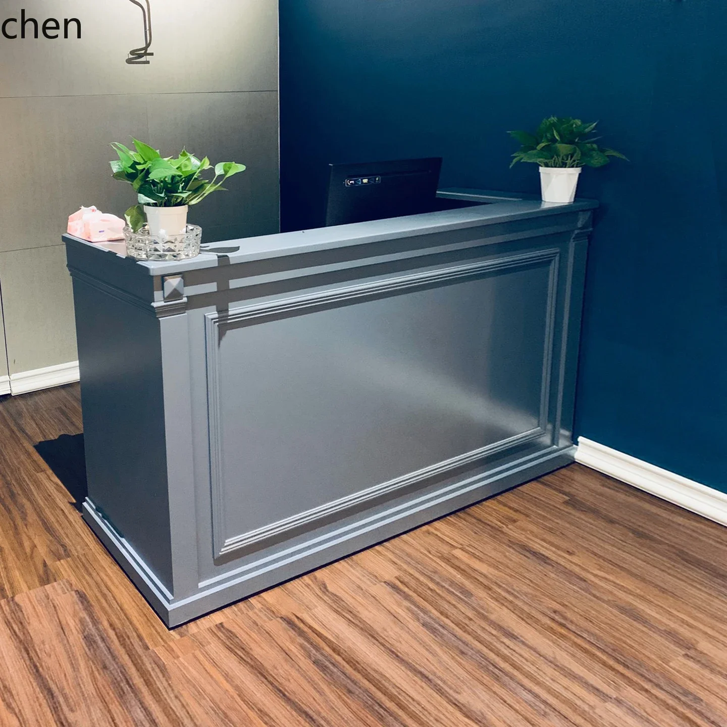 simple modern paint clothing store checkout page counter barber shop reception desk
