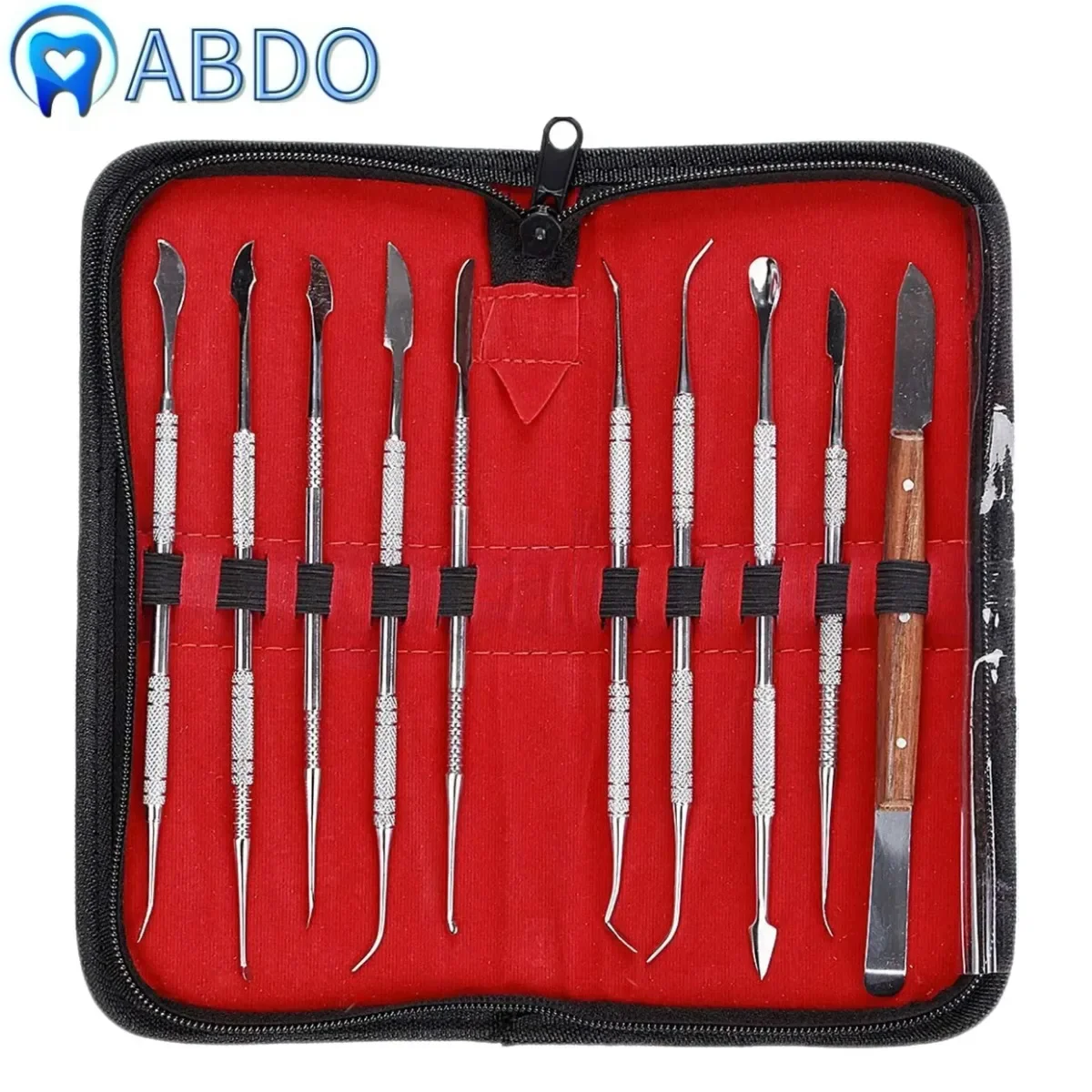 10Pcs Versatile Practical Stainless Steel  Teeth Wax Carving Tool Set Dental Instrument Kit Dental Tool with PU Holder Tools