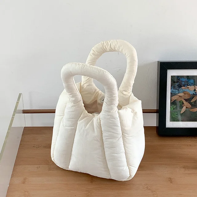 Casual Nylon Quilted Tote Puffy Cotton Designer Handbag Winter Mini Down Space Bags for Women 2024 Chains Shoulder Crossbody Bag