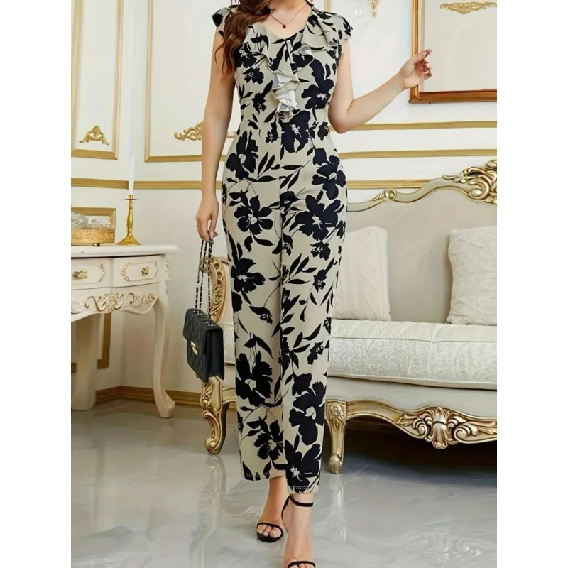 Moda femminile europea e americana Nuova tuta stampata Moda donna senza manicheV Tuta intera alla moda