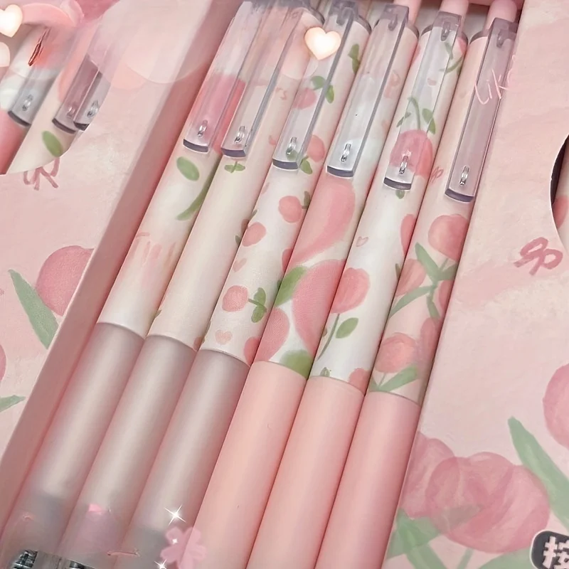 6 Pack Cute Click Pens, 0.5mm Ink, Office School Supplies, Christmas New Year Valentine's Day Gifts, Neutral Design