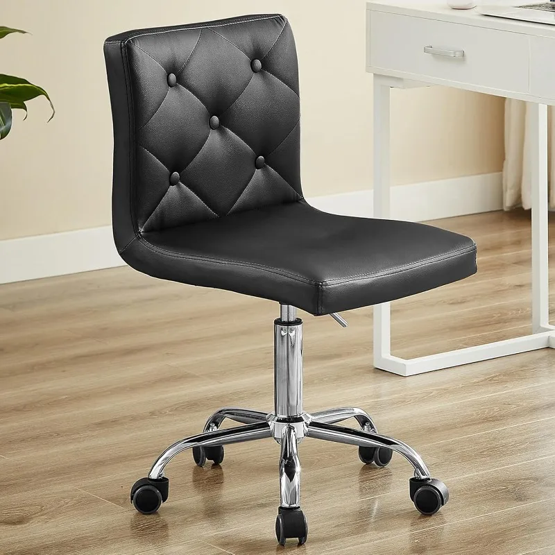 PU Leather Mid-Back Armless Desk Chair Adjustable Height 360° Rolling Swivel for Home Office Work