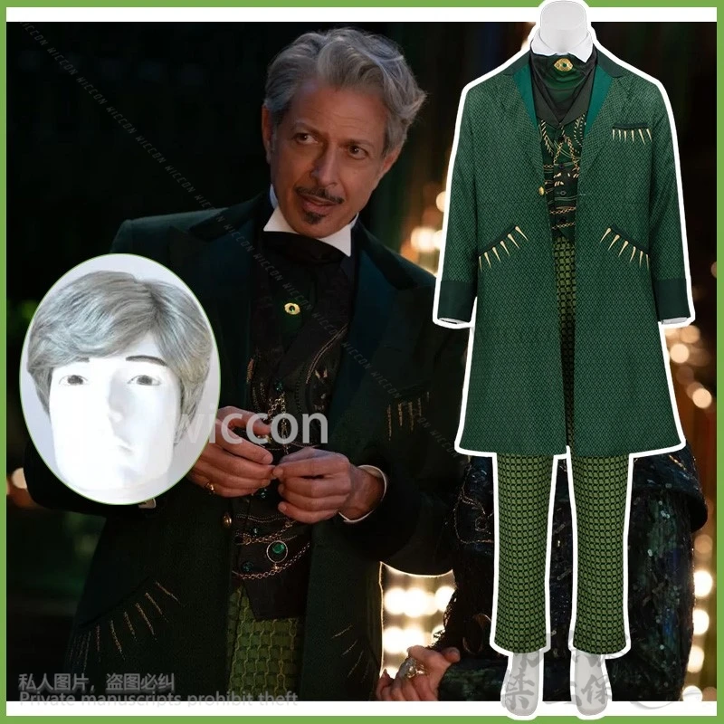 Anime Movie The Wizard Witch Pantaloni Cosplay Cappotto verde Uniforme Parrucche per uomo Halloween Festa di Natale Gioco di ruolo personalizzato